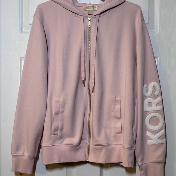 Michael Kors Tops - Michael Kors Light Pink Hoodie with Gold Zipper‎ Women's Med